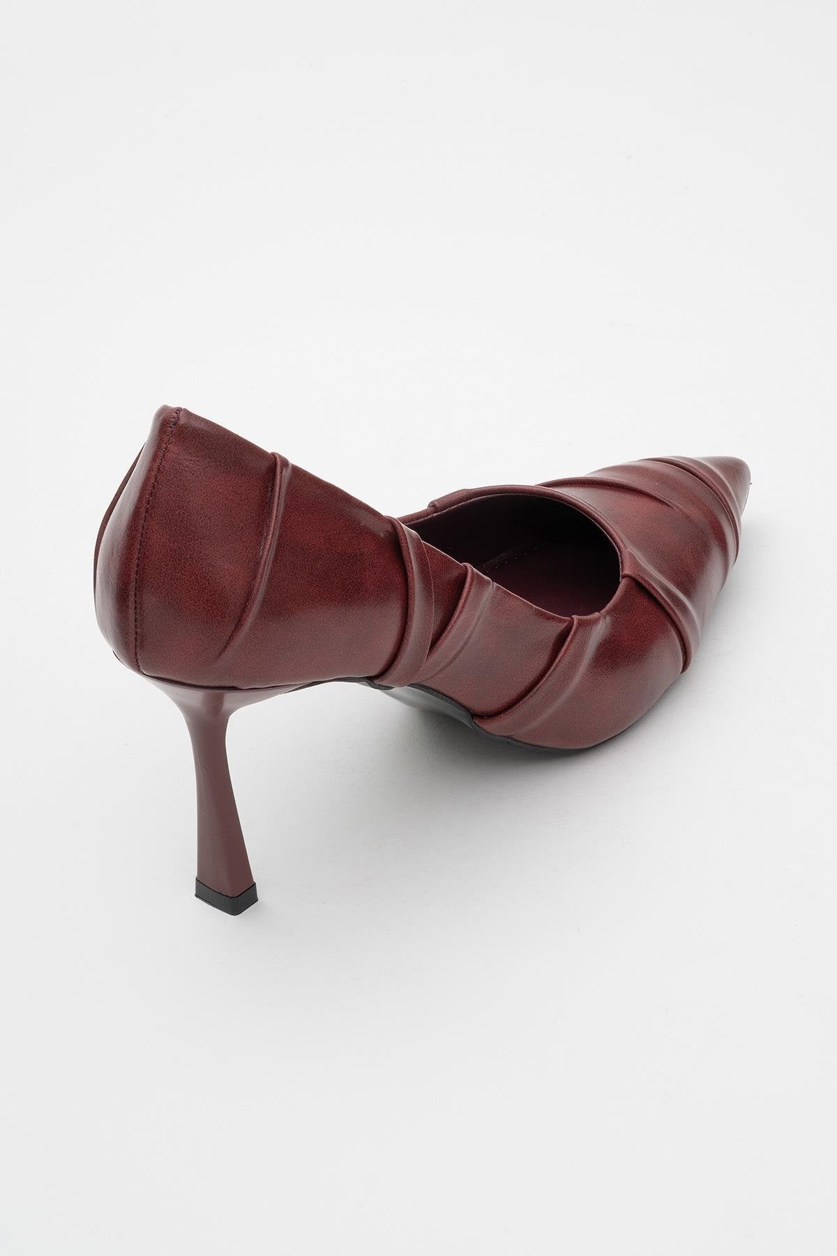 Anly - Burgundy Stiletto Pump – back view showing leather, Vowalisse