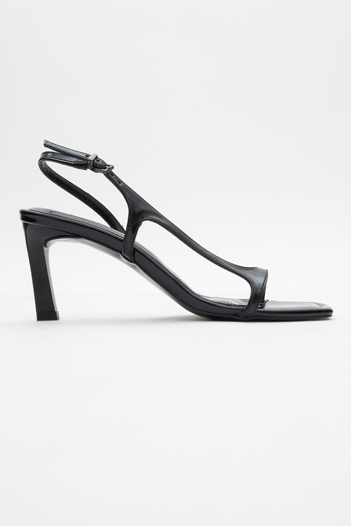 Melby - Black Heeled Shoe – top view showing leather, black, Vowalisse