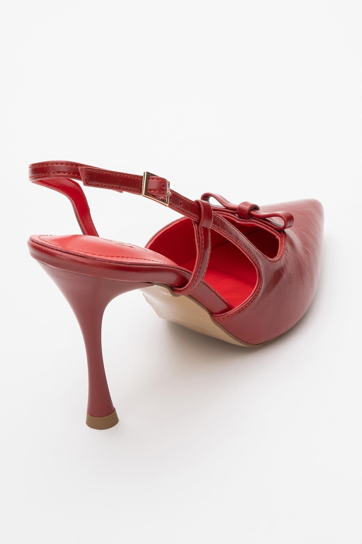 Apel - Red High Heel Shoe – back view showing bow, leather, red, Vowalisse