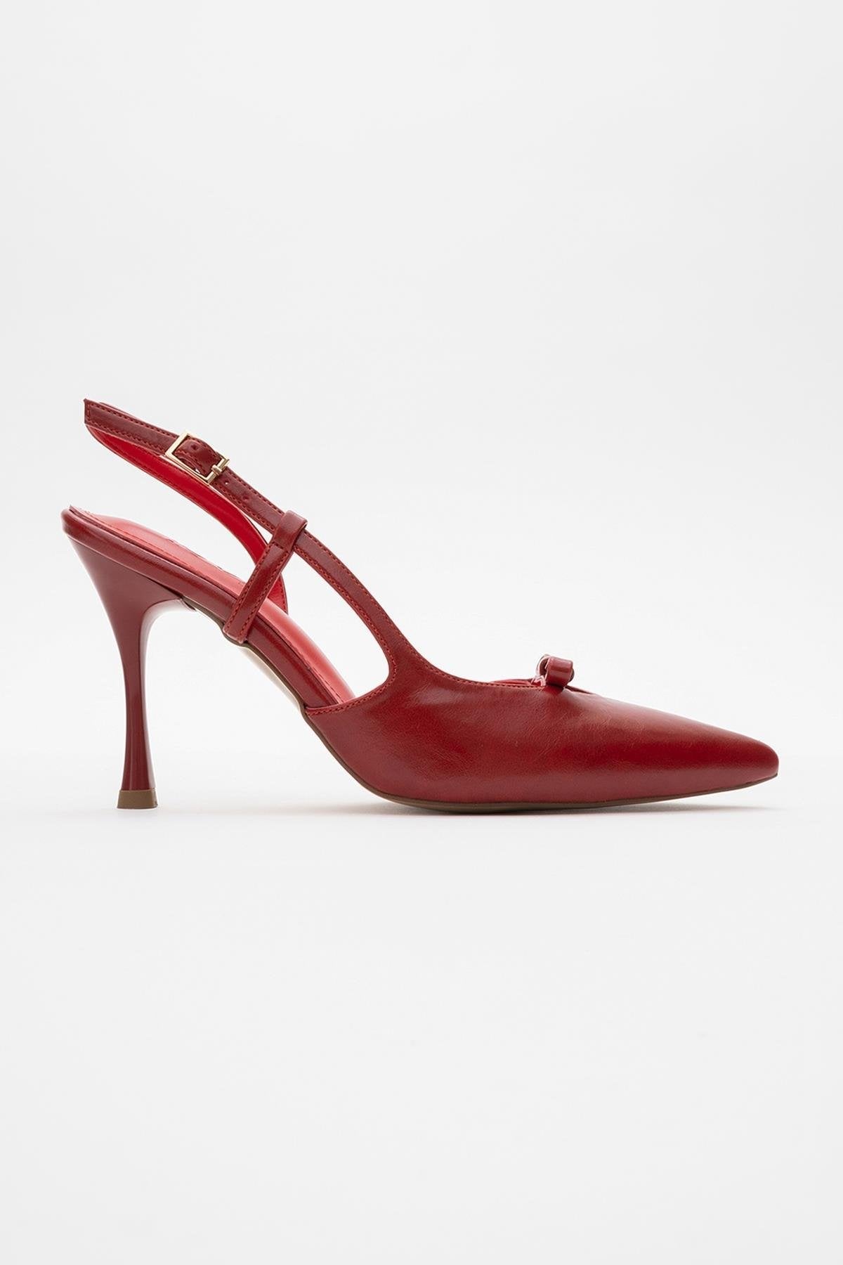 Apel - Red High Heel Shoe – top view showing bow, leather, red, Vowalisse