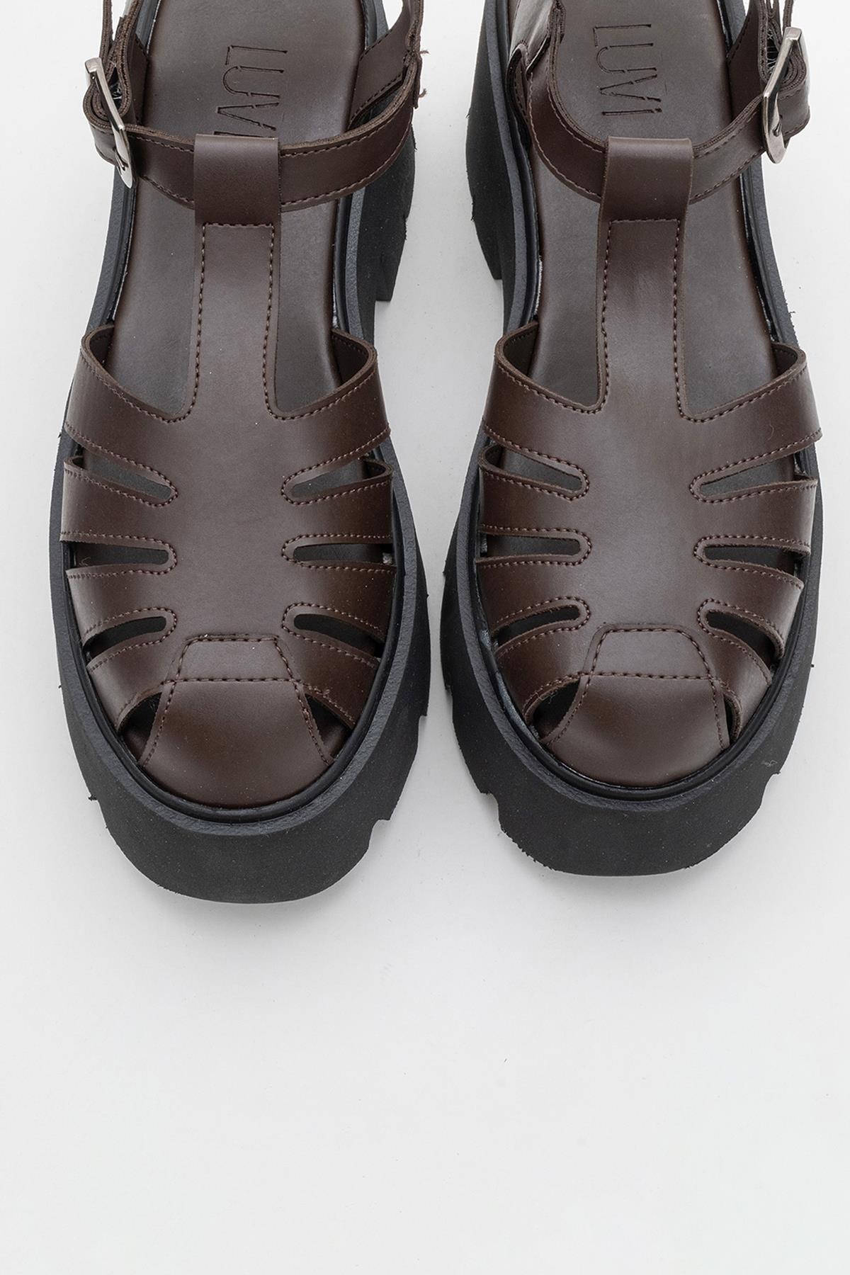 Verua - Brown Platform Sandal – side view showing leather, Vowalisse