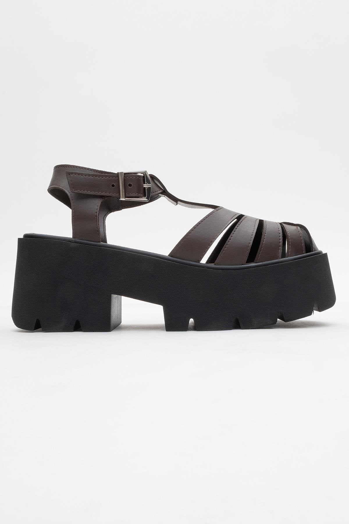 Verua - Brown Platform Sandal – top view showing leather, Vowalisse