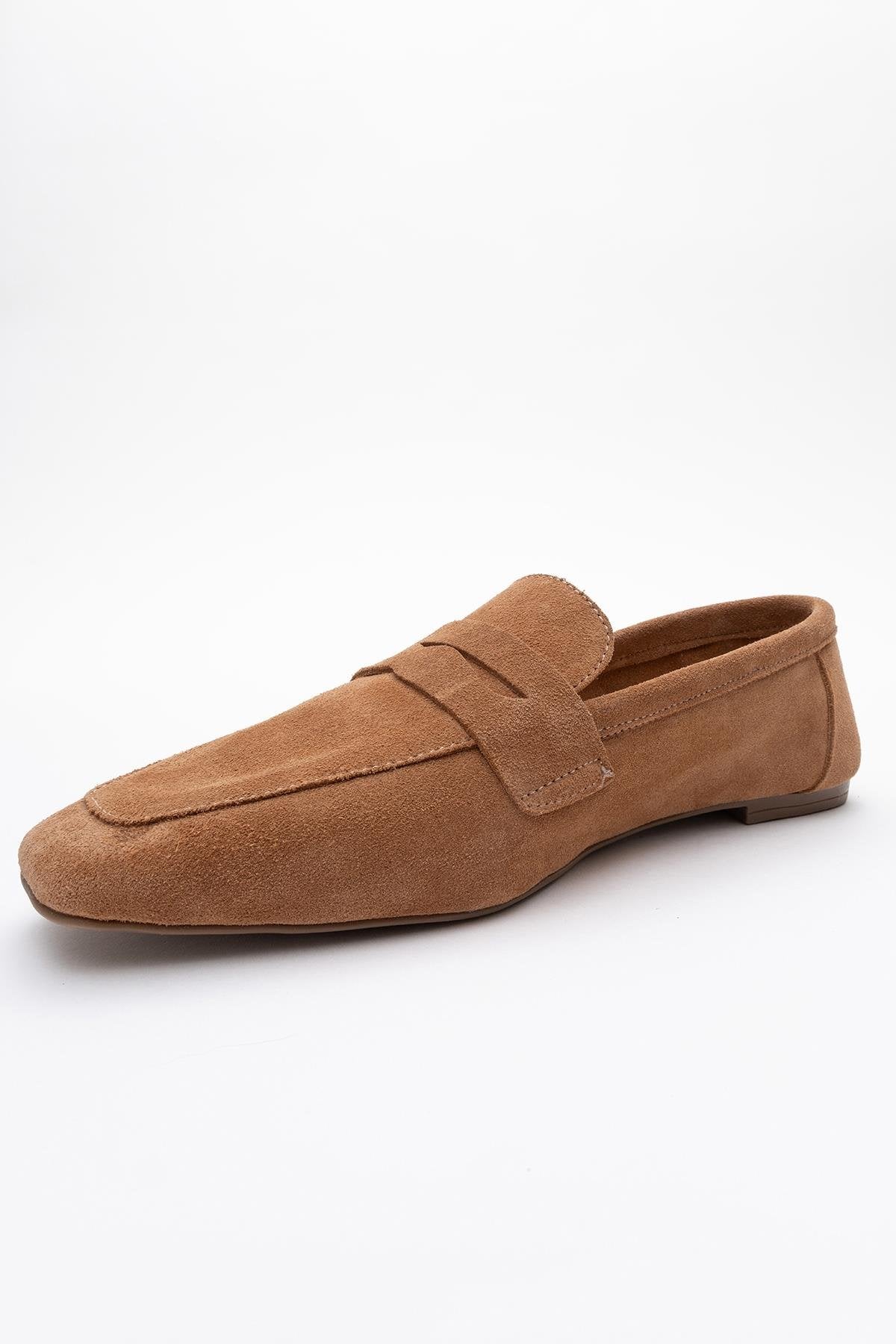 Morne - Mustard Suede Leather Loafers – heel view showing leather, suede, Vowalisse