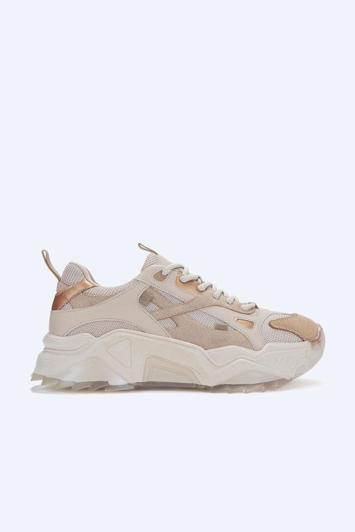 Loretta - Beige Platform Sneakers – top view showing red, Vowalisse