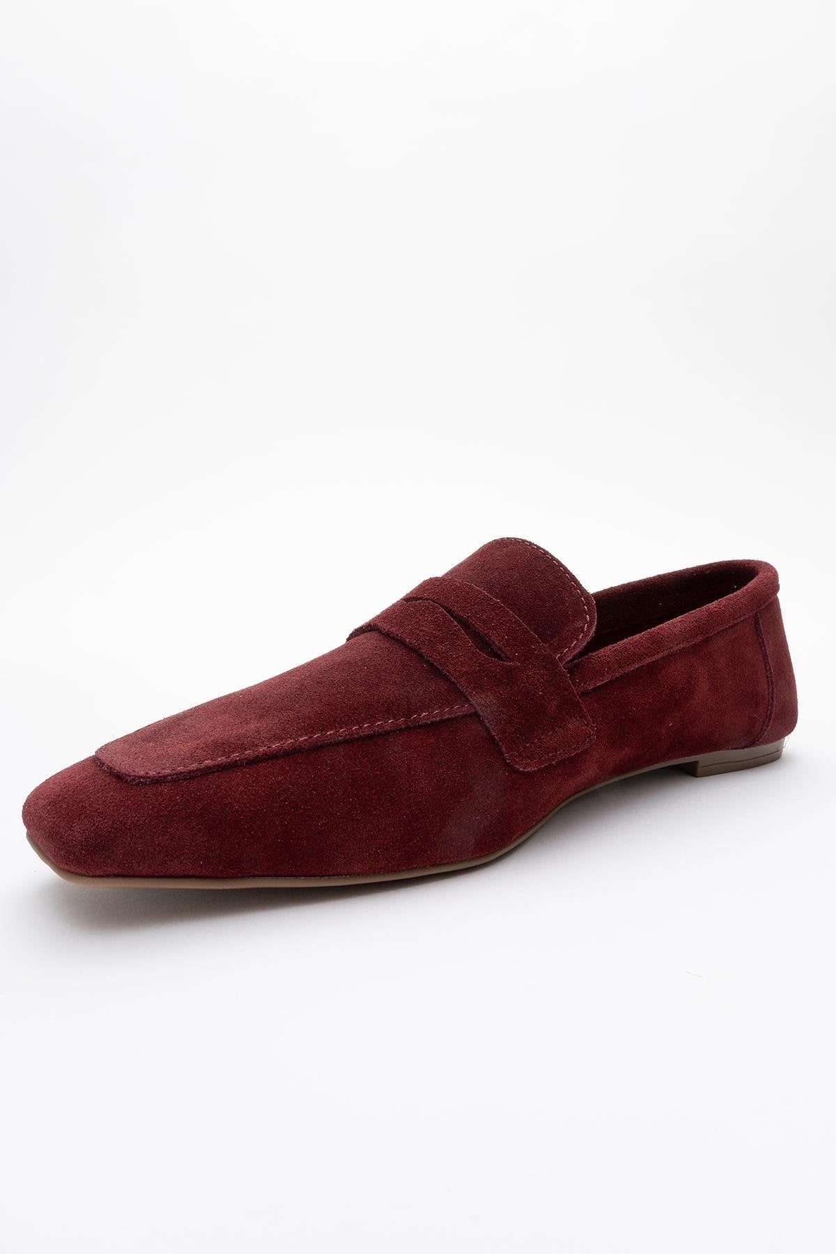 Morne - Burgundy Suede Leather Loafers – heel view showing leather, suede, Vowalisse
