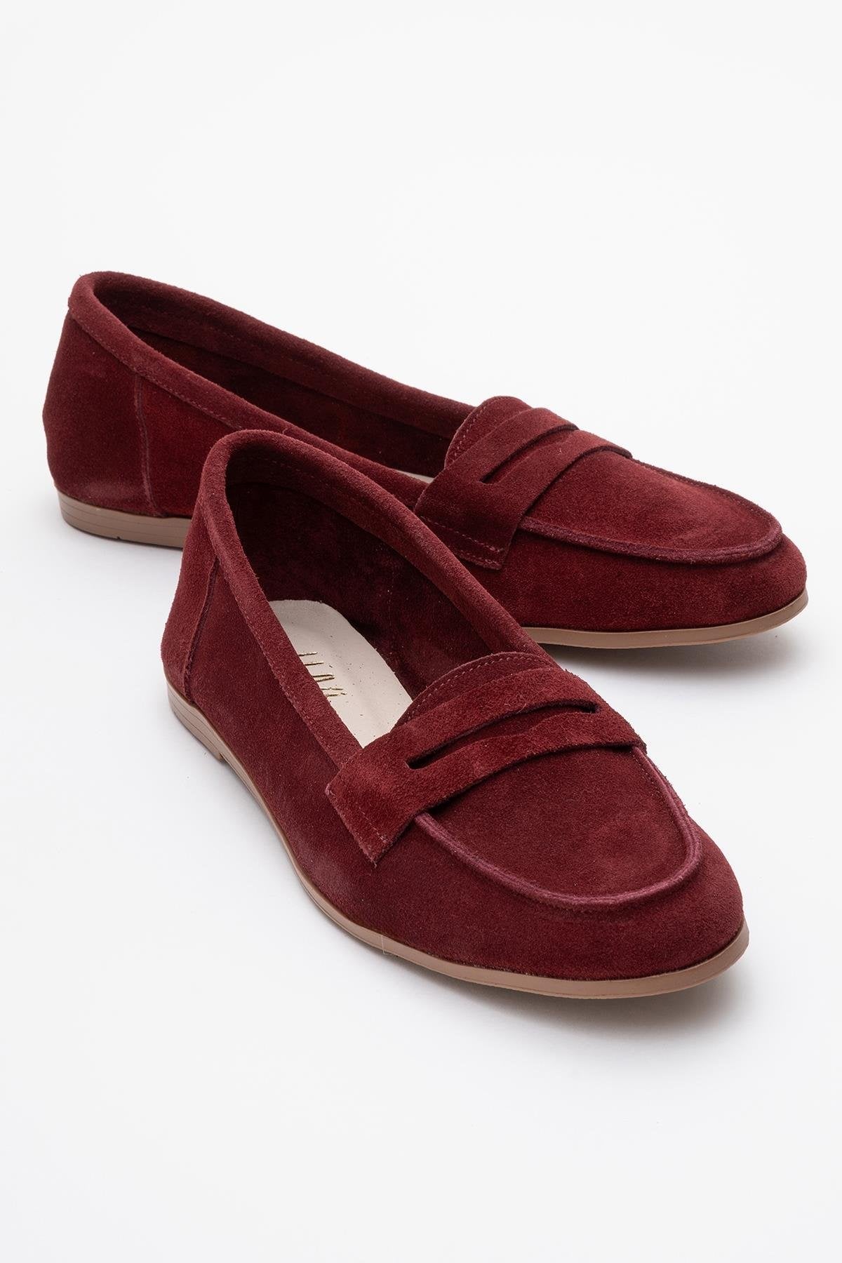 Dorothy - Burgundy Suede Leather Loafers – front three-quarter view showing leather, suede, Vowalisse