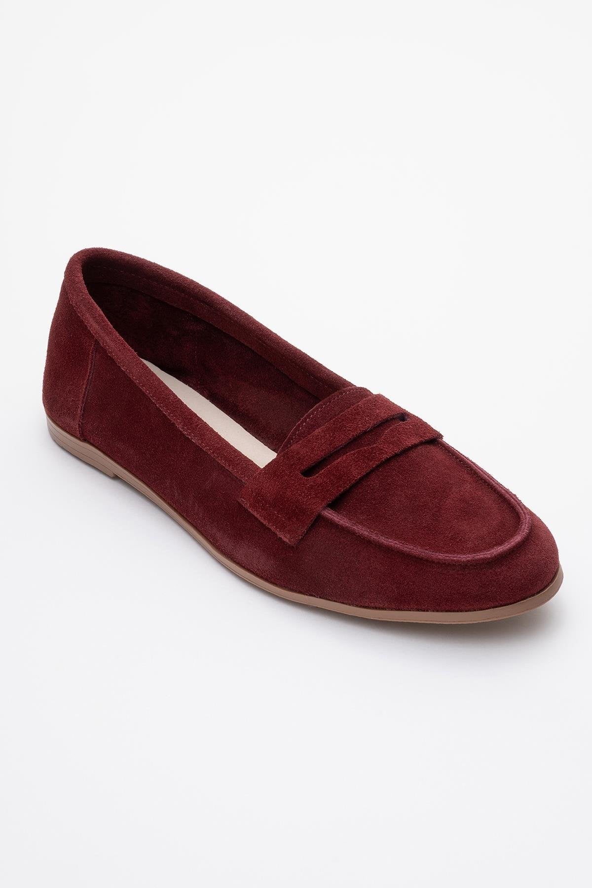 Dorothy - Burgundy Suede Leather Loafers – detail view showing leather, suede, Vowalisse