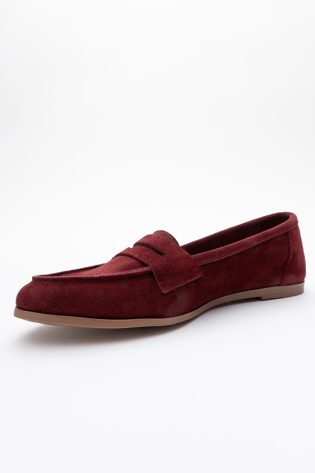 Dorothy - Burgundy Suede Leather Loafers – heel view showing leather, suede, Vowalisse