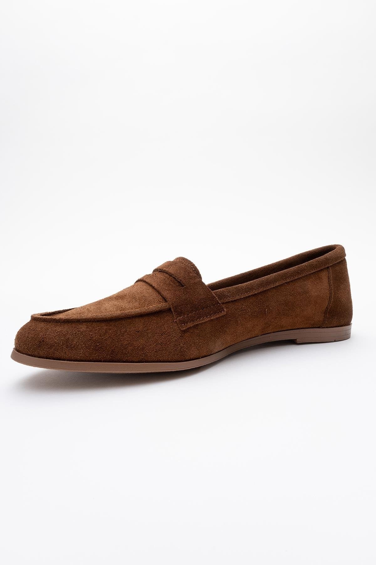 Dorothy - Brown Suede Leather Loafers – heel view showing leather, suede, Vowalisse