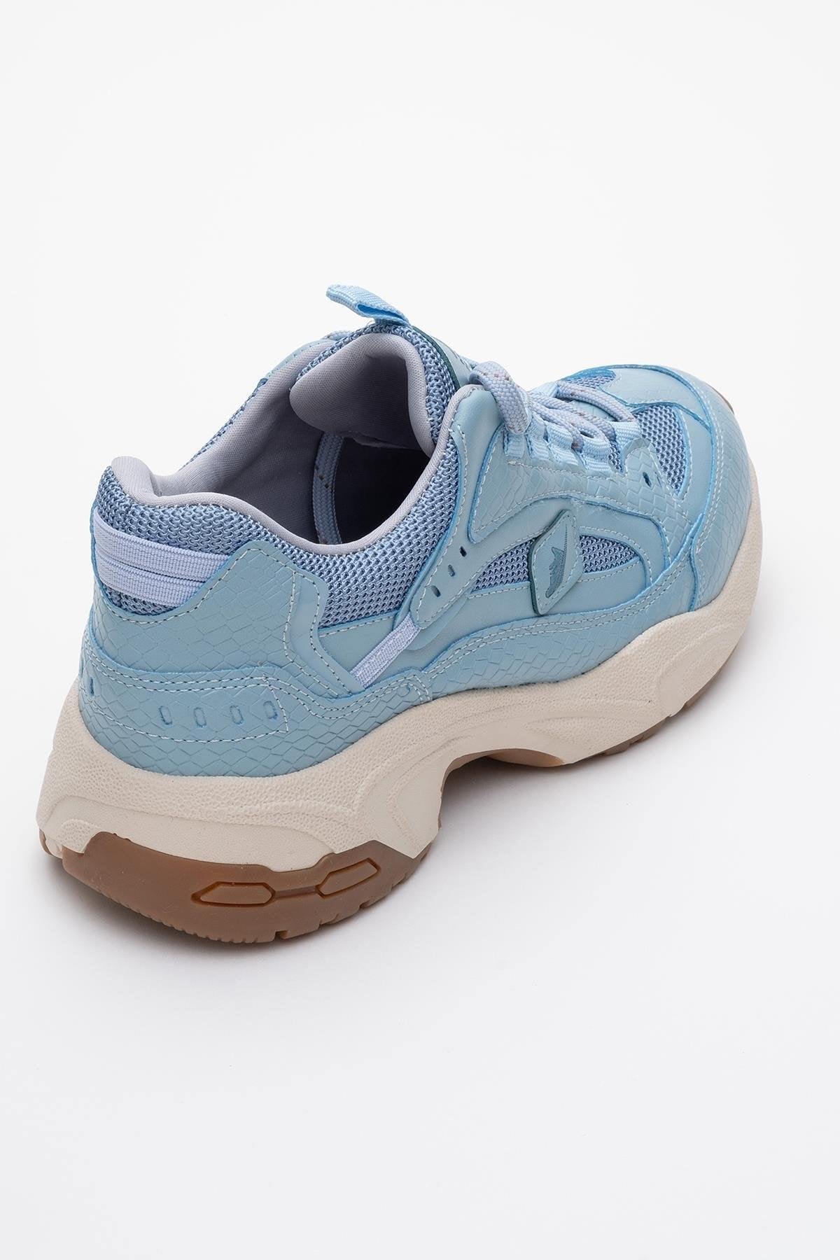 Bambi - Blue Printed Mesh Sneaker – back view showing leather, mesh, blue, Vowalisse