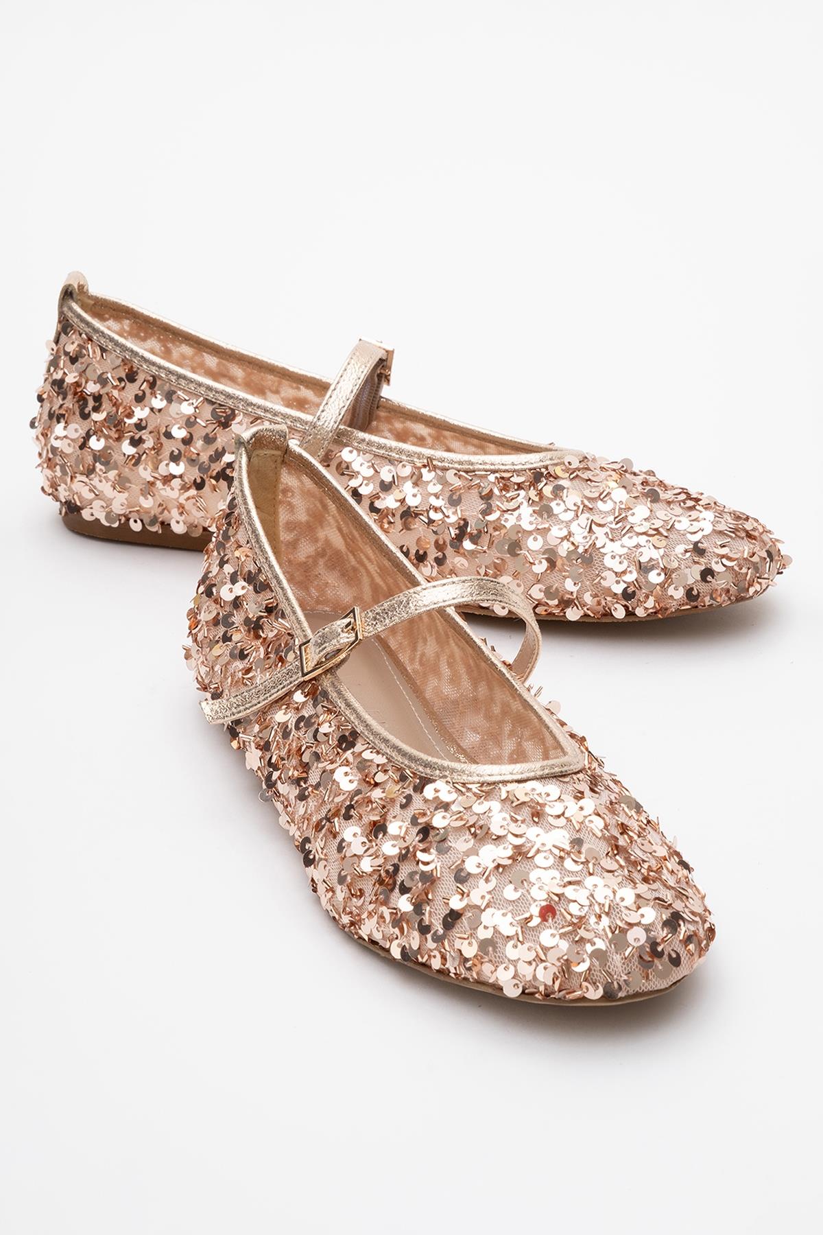 Lush - Rose Sequin Single-Band Ballet Flat – front three-quarter view showing leather, sequin, mesh, Vowalisse