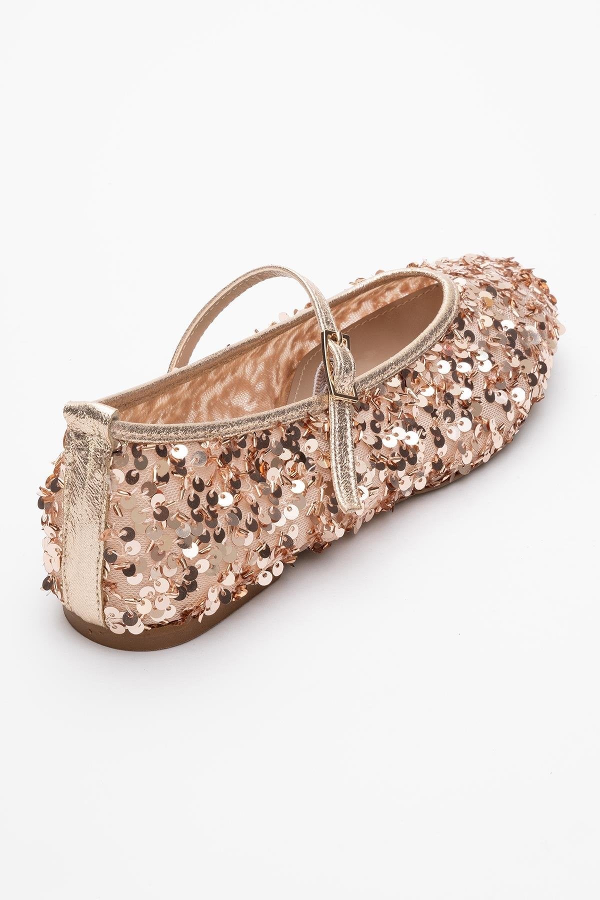 Lush - Rose Sequin Single-Band Ballet Flat – back view showing leather, sequin, mesh, Vowalisse