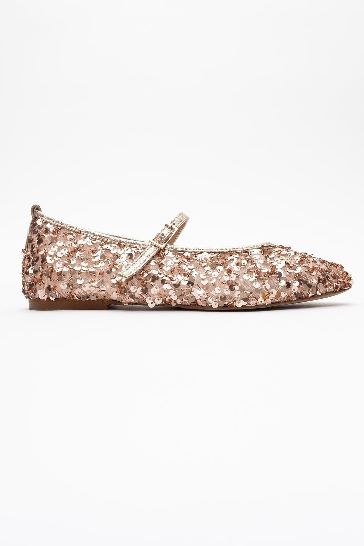 Lush - Rose Sequin Single-Band Ballet Flat – top view showing leather, sequin, mesh, Vowalisse