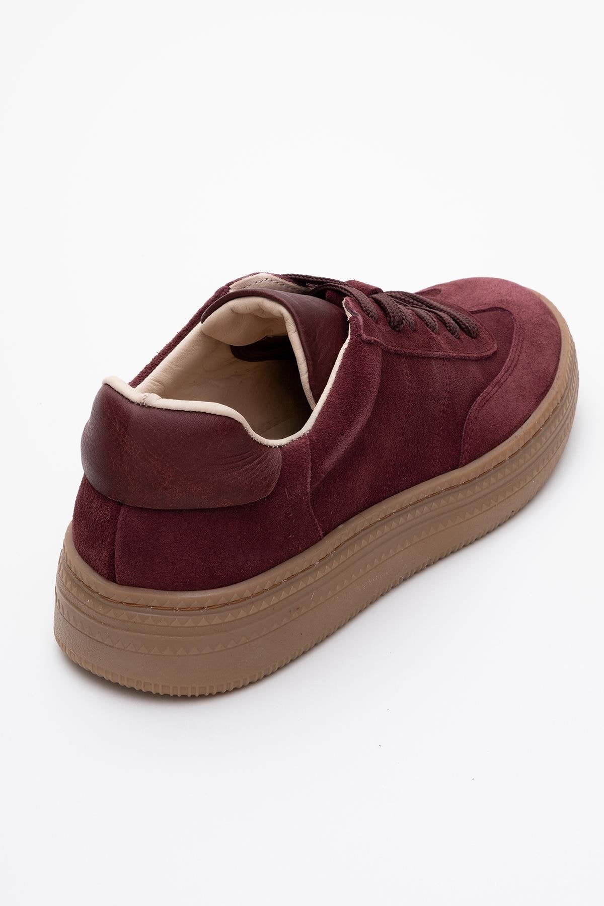 Fiore - Burgundy Leather Sneakers – back view showing leather, red, Vowalisse