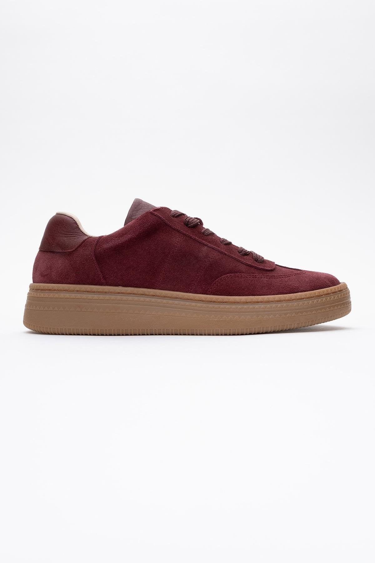 Fiore - Burgundy Leather Sneakers – top view showing leather, red, Vowalisse