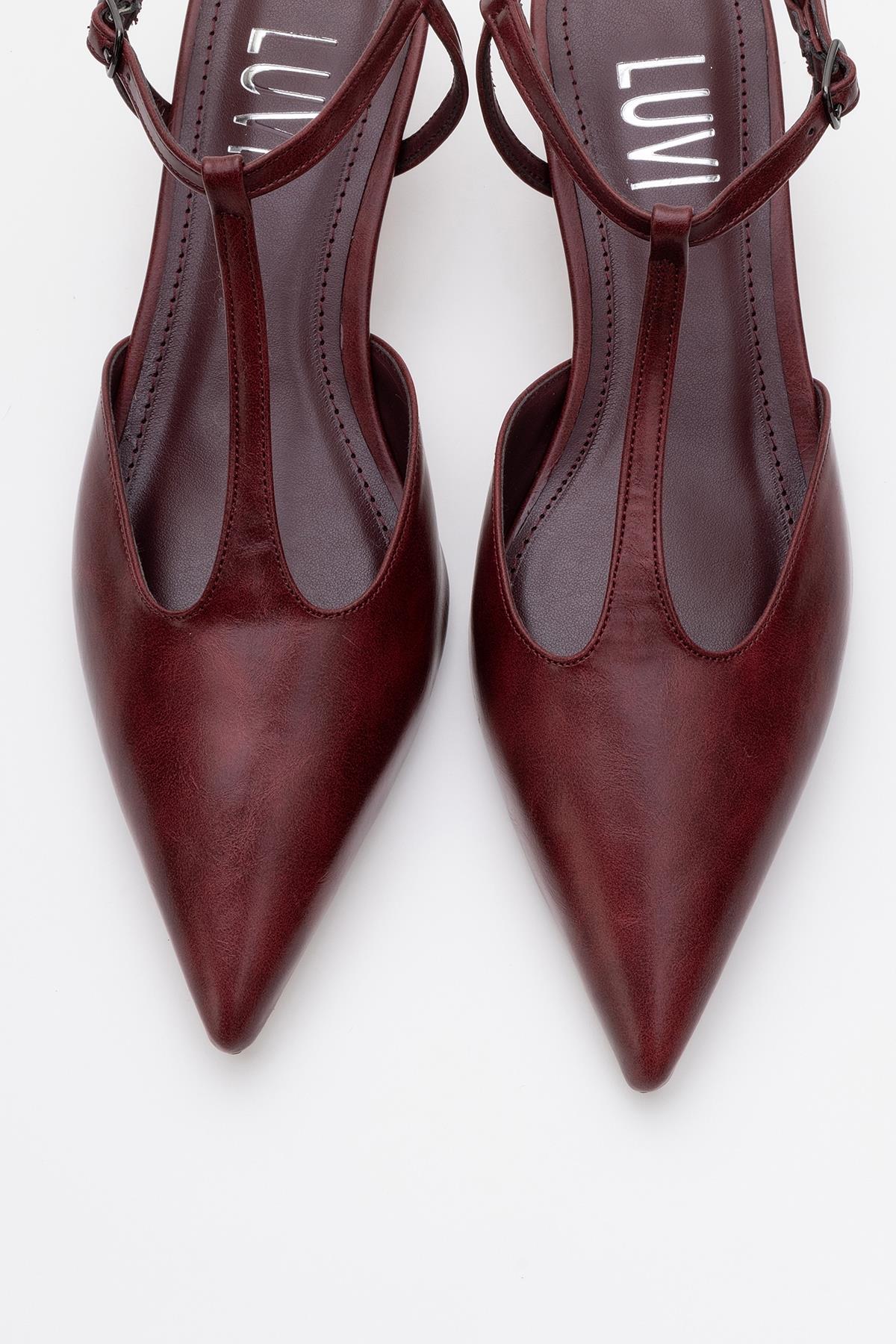 Asher - Burgundy Pointed Toe Backless Low Heel Pump – side view showing leather, Vowalisse