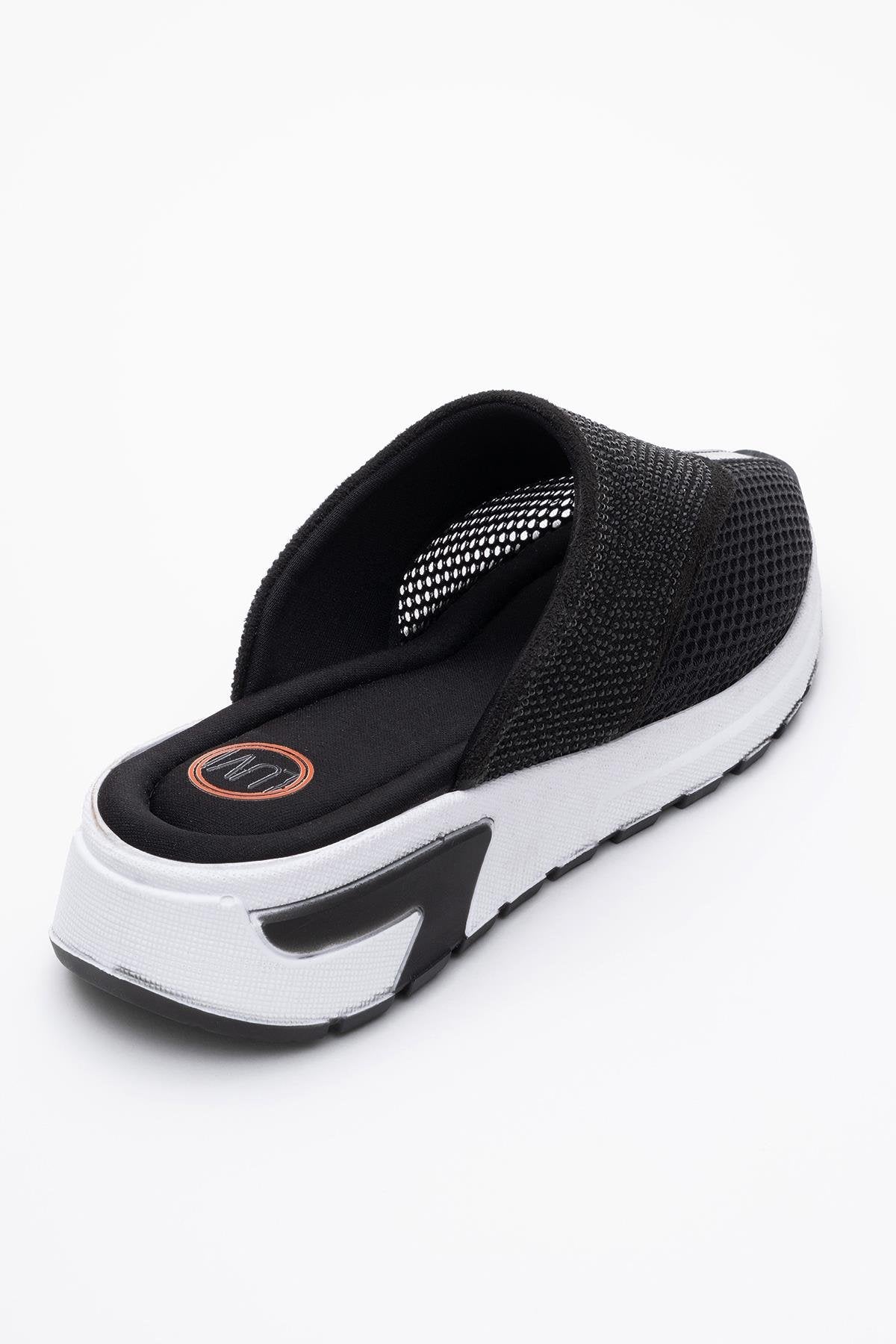 GLEA Black Mesh Rhinestone Mules – back view showing rhinestone, crystal, leather, Vowalisse