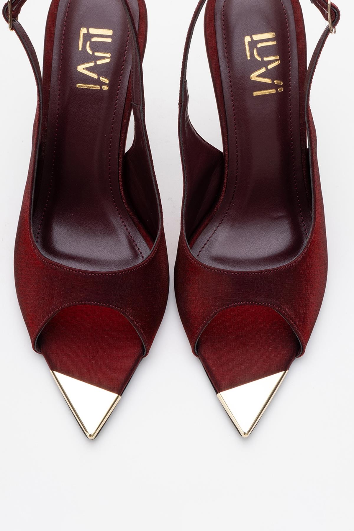 Barly - Burgundy Pointed Toe Stiletto Pump – side view showing elegant detailing, Vowalisse