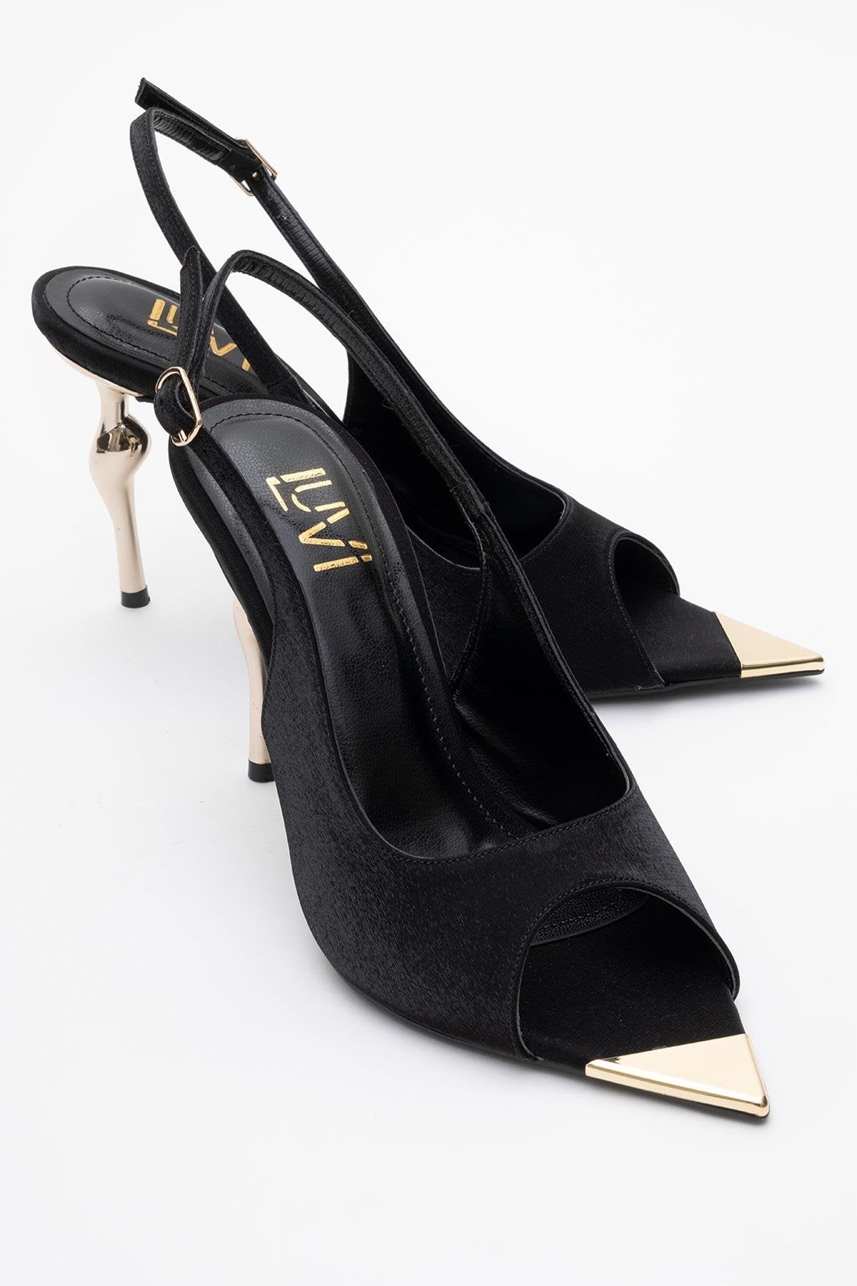 Barly - Black Pointed Toe Stiletto Pump – front three-quarter view showing black, Vowalisse