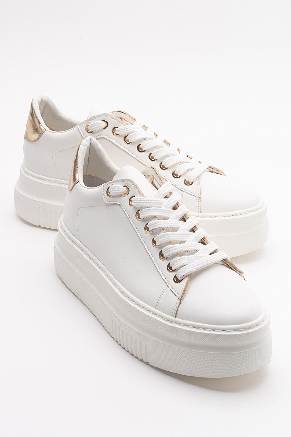 Violette - White Platform Sneakers – front three-quarter view showing leather, white, Vowalisse