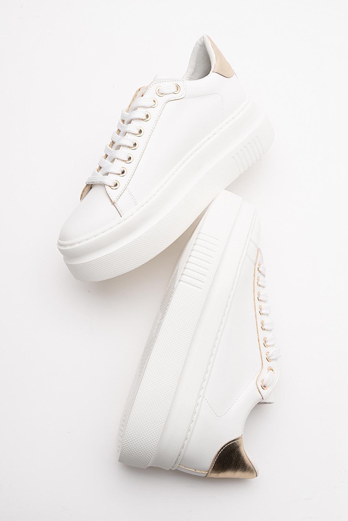 Violette - White Platform Sneakers – back view showing leather, white, Vowalisse