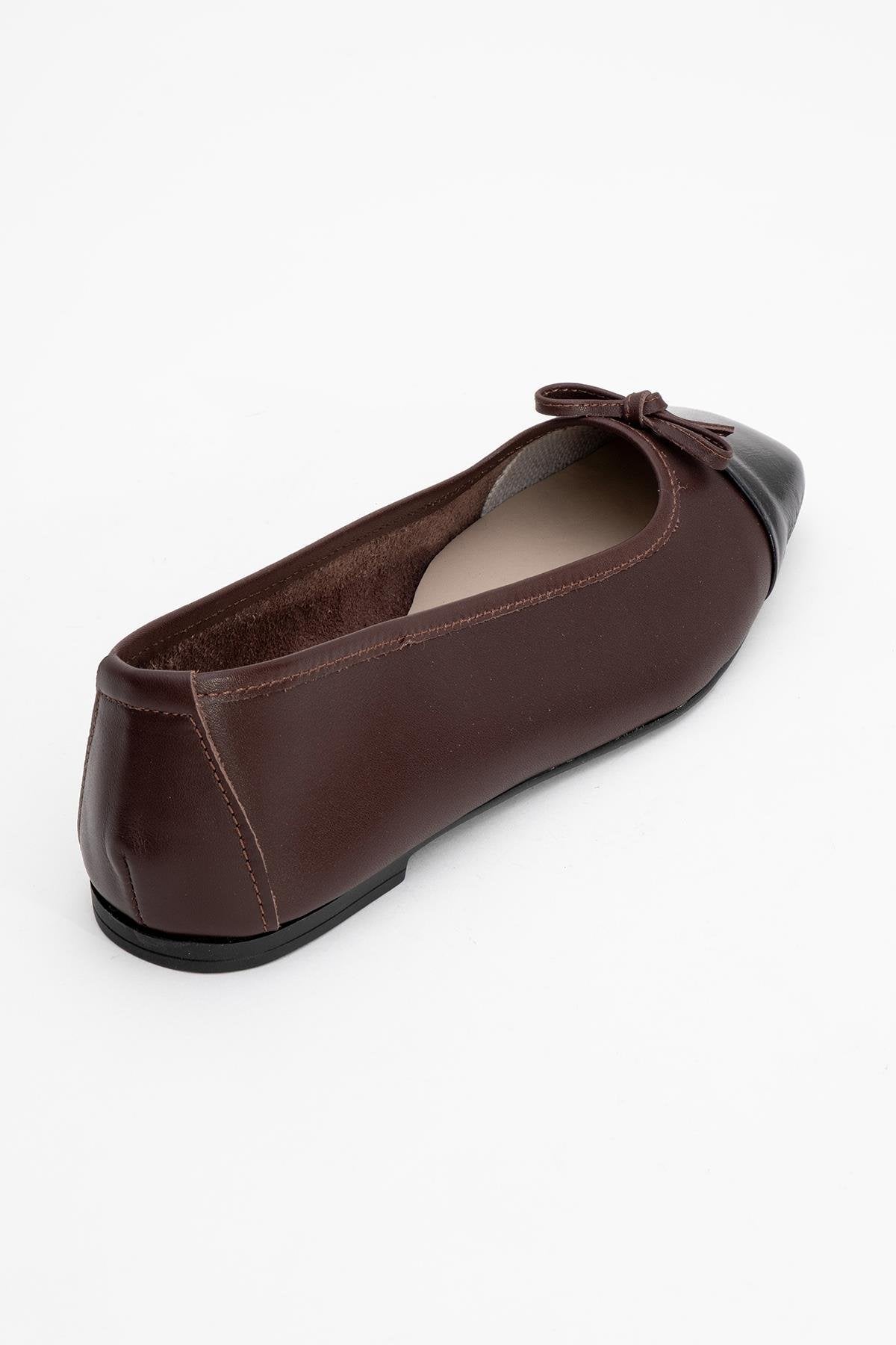 Romy - Brown-Black Genuine Leather Ballet Flat – back view showing leather, black, Vowalisse