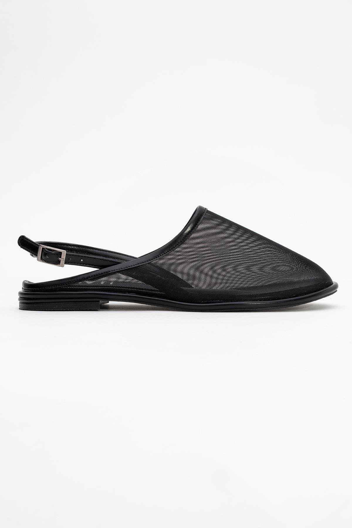 Shen Black Mesh Sandal – top view showing leather, mesh, black, Vowalisse