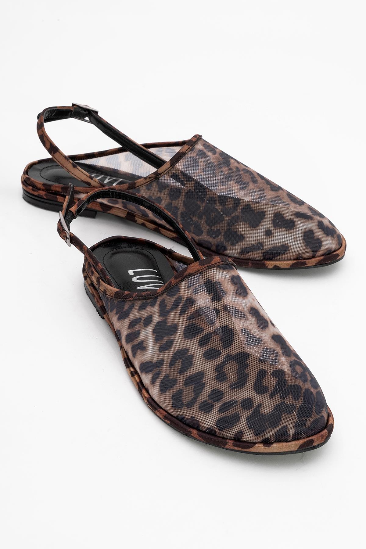 Shen Leopard Mesh Sandal – front three-quarter view showing leather, mesh, Vowalisse