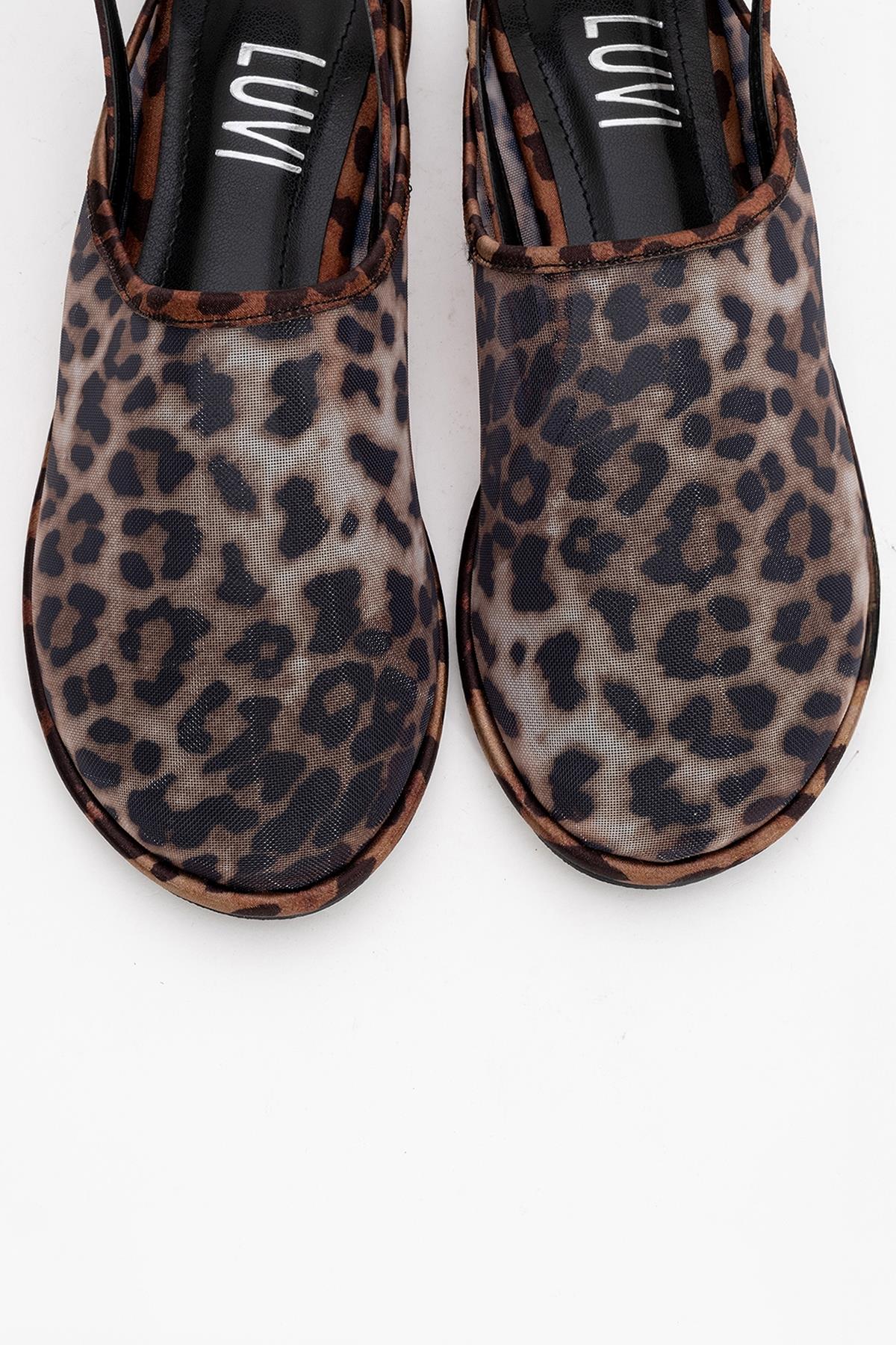 Shen Leopard Mesh Sandal – side view showing leather, mesh, Vowalisse