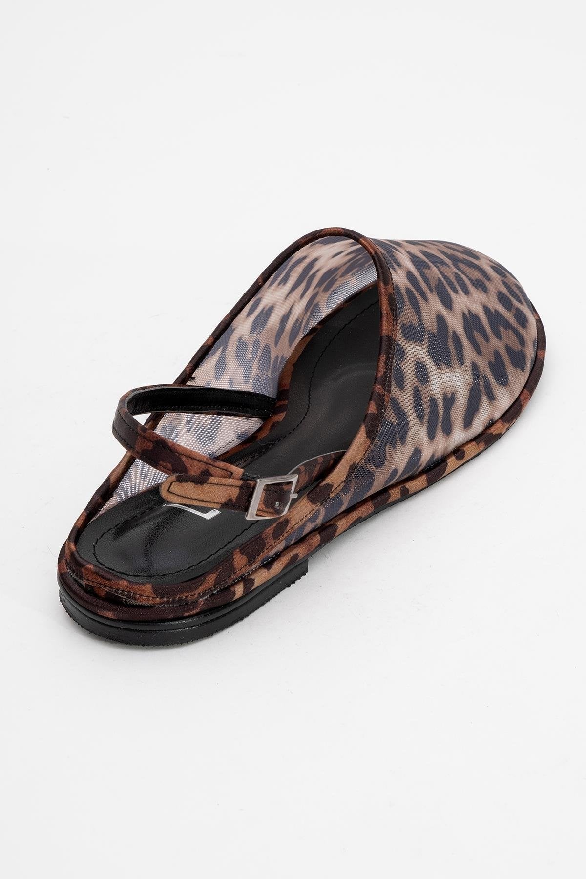 Shen Leopard Mesh Sandal – back view showing leather, mesh, Vowalisse