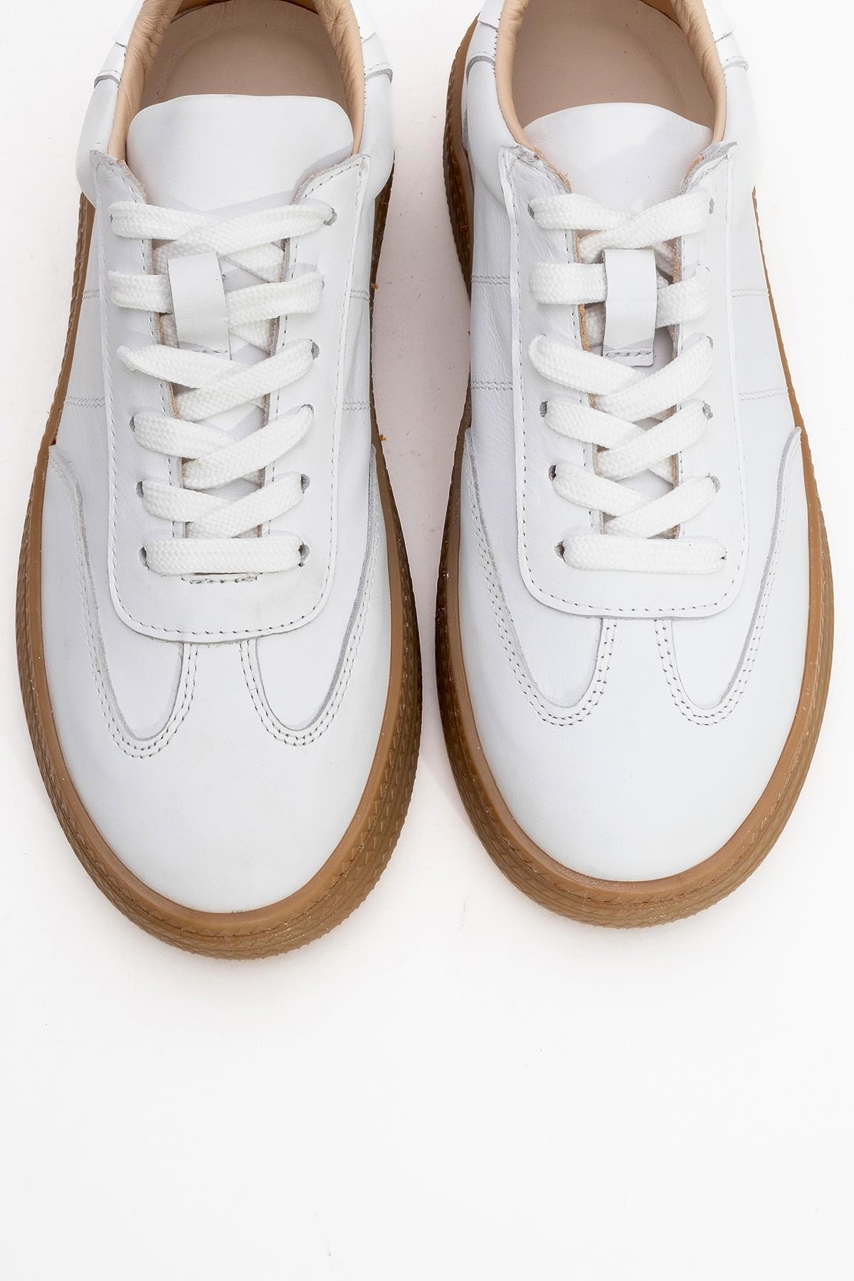 Fiore - White Leather Sneakers – side view showing leather, white, red, Vowalisse