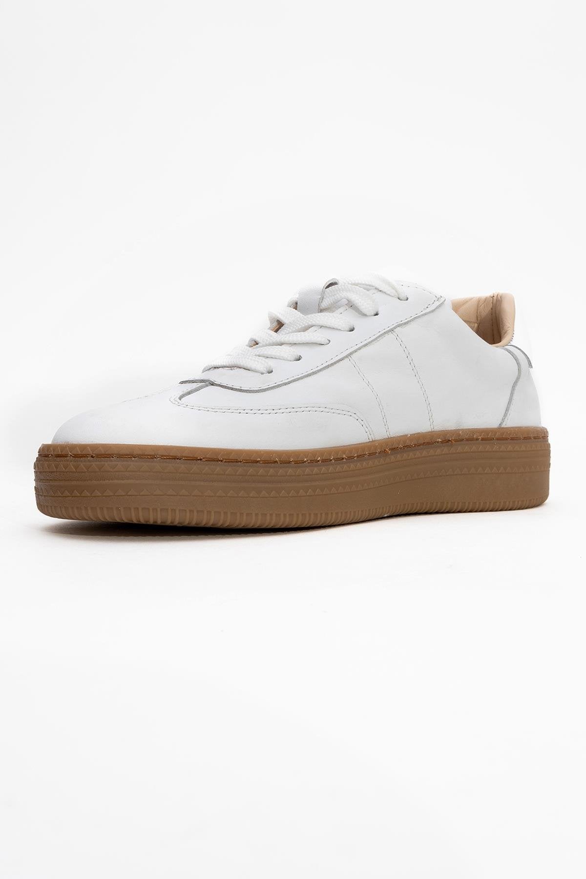 Fiore - White Leather Sneakers – heel view showing leather, white, red, Vowalisse
