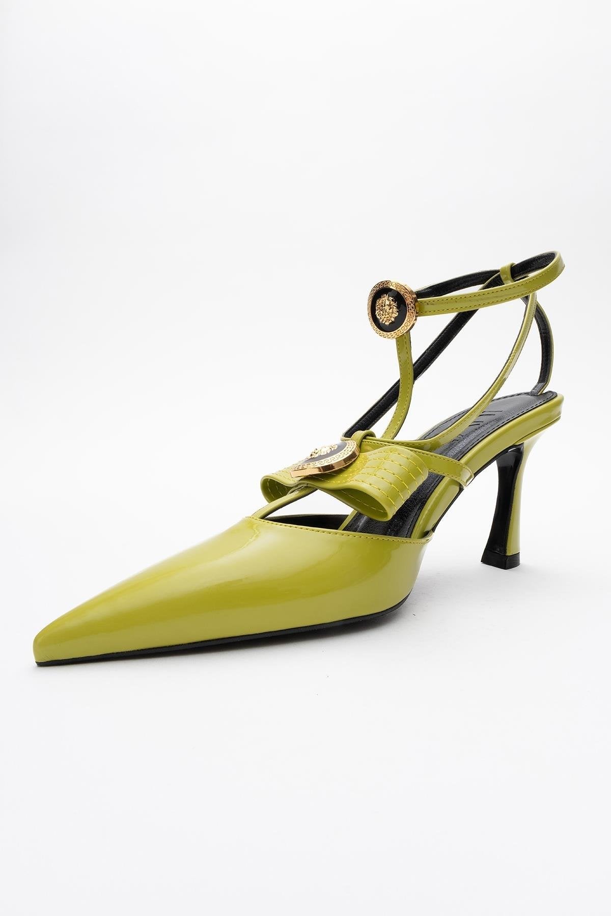 Peal - Green Patent Heeled Shoe – back view showing leather, green, Vowalisse