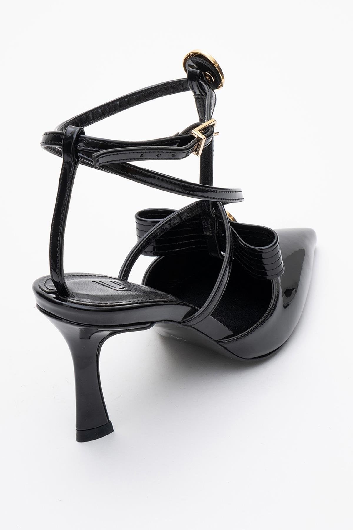 Peal - Black Patent Heeled Shoe – top view showing leather, black, Vowalisse