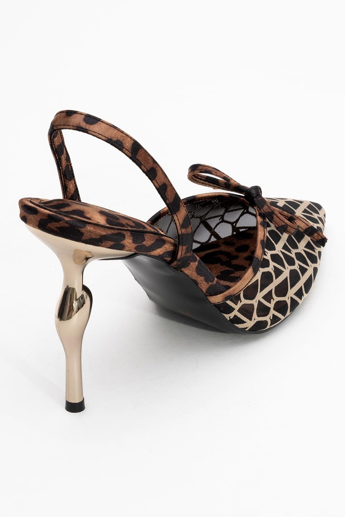 Peony - Black And Yellow Mesh Bow Pointed Toe Pump – back view showing bow, mesh, black, Vowalisse