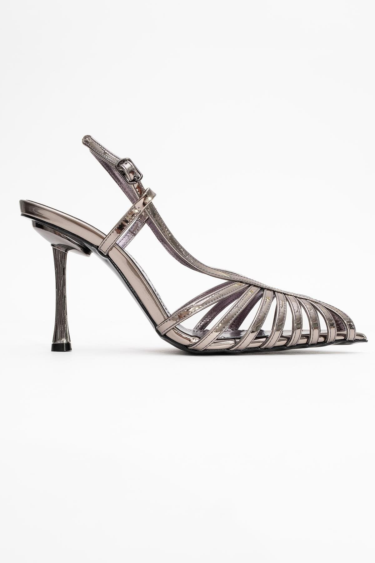 Leaf - Platinum Mirror High Heel Pump – top view showing leather, Vowalisse