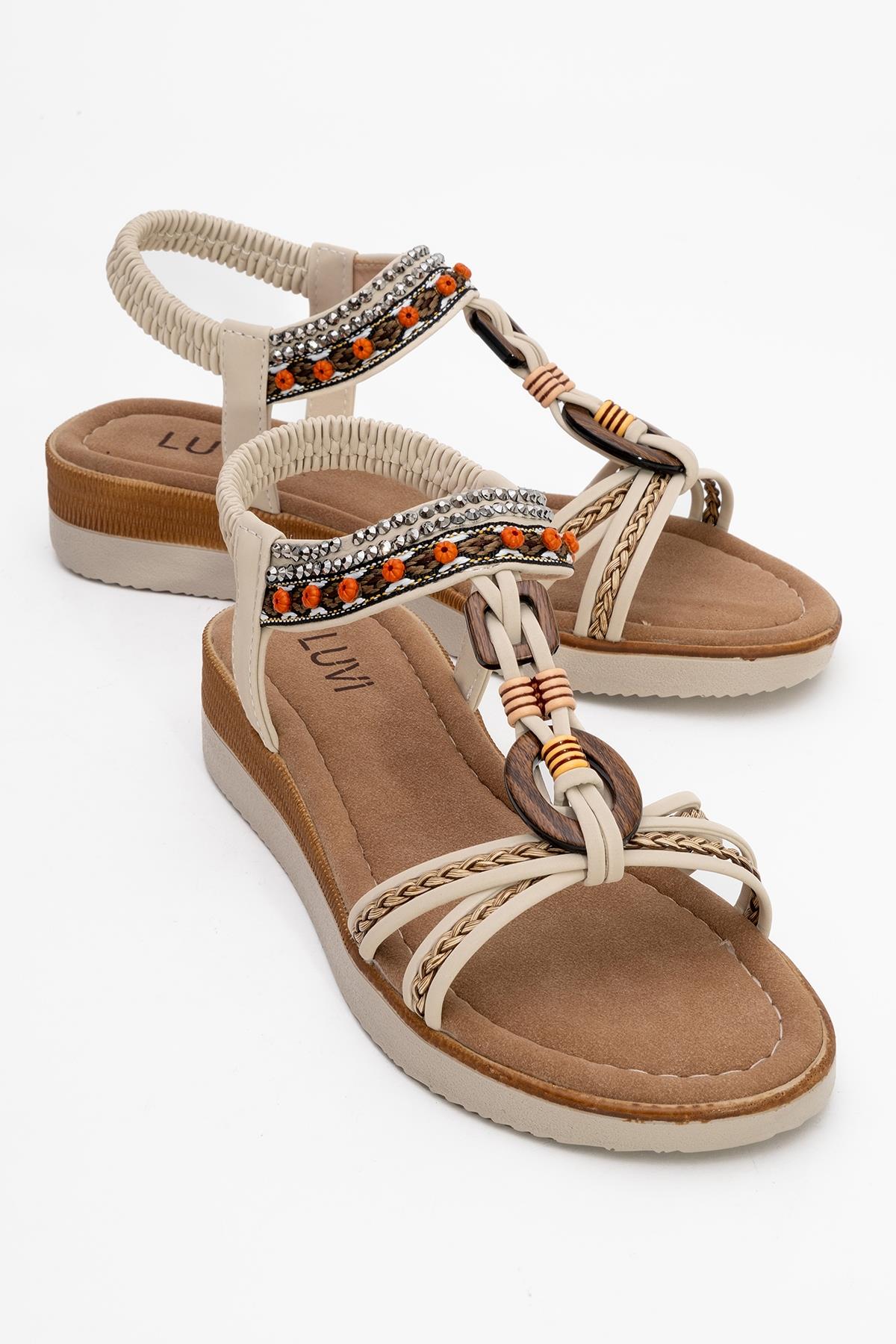 CHER Beige Braided Strap Sandal – front three-quarter view showing crystal, leather, Vowalisse