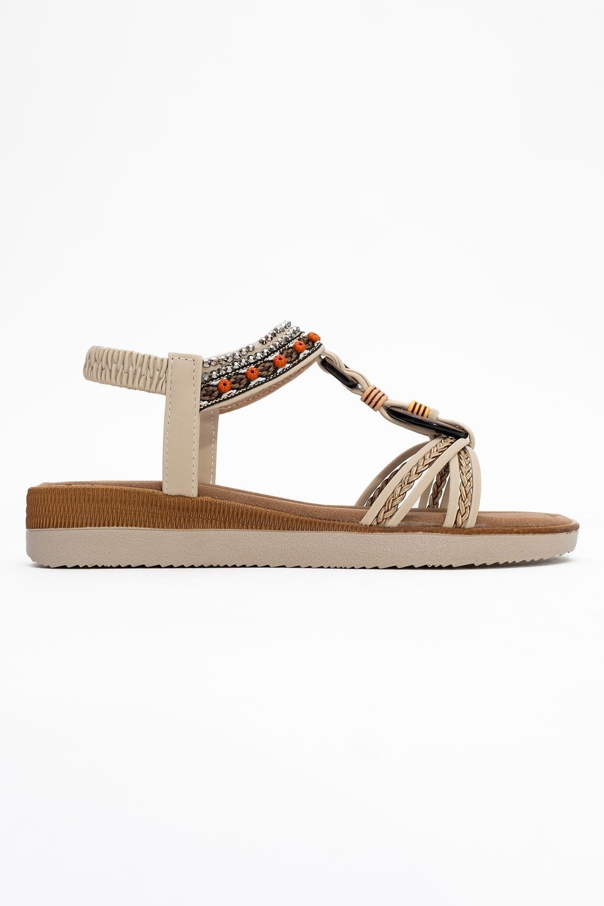 CHER Beige Braided Strap Sandal – top view showing crystal, leather, Vowalisse