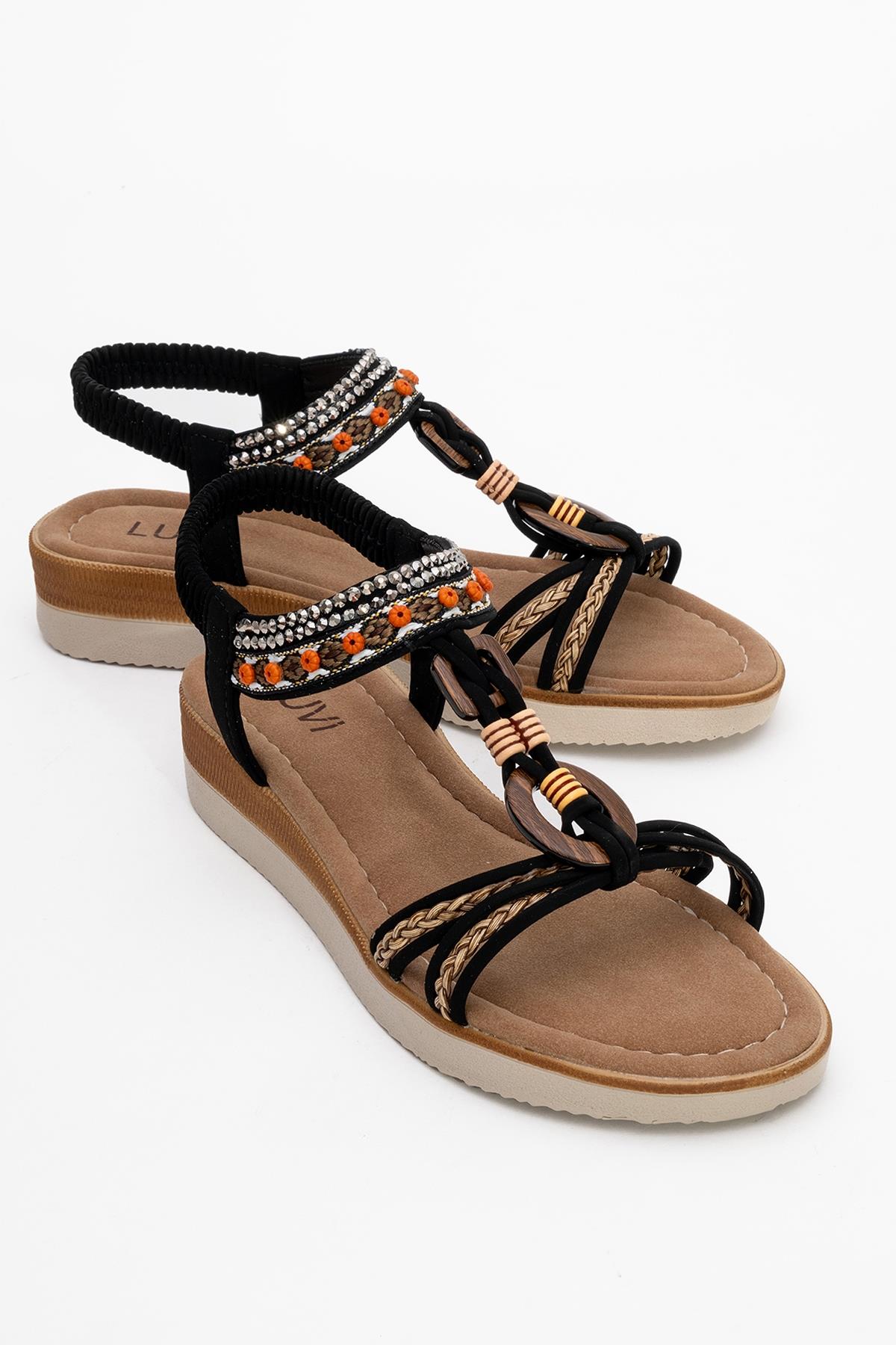 CHER Black Braided Strap Sandal – front three-quarter view showing crystal, leather, black, Vowalisse