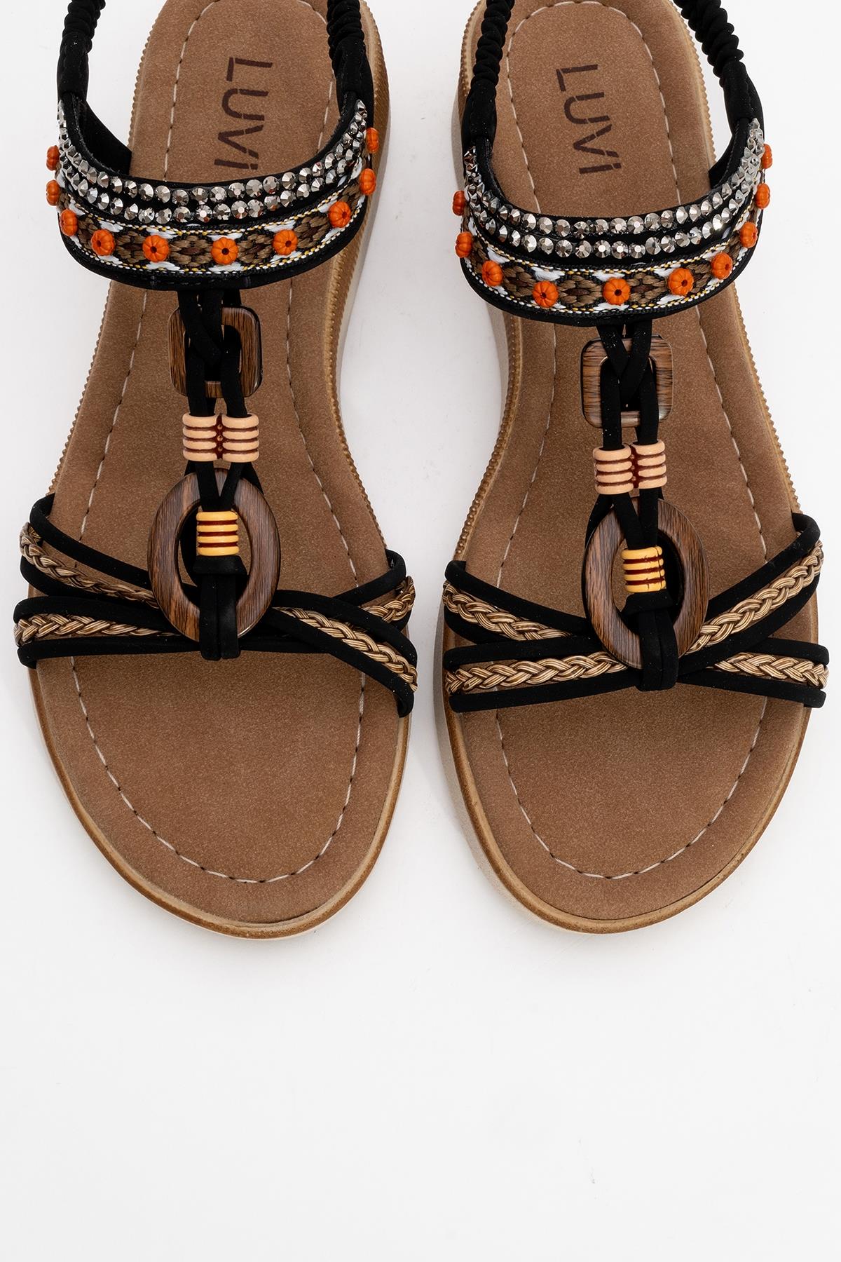 CHER Black Braided Strap Sandal – side view showing crystal, leather, black, Vowalisse