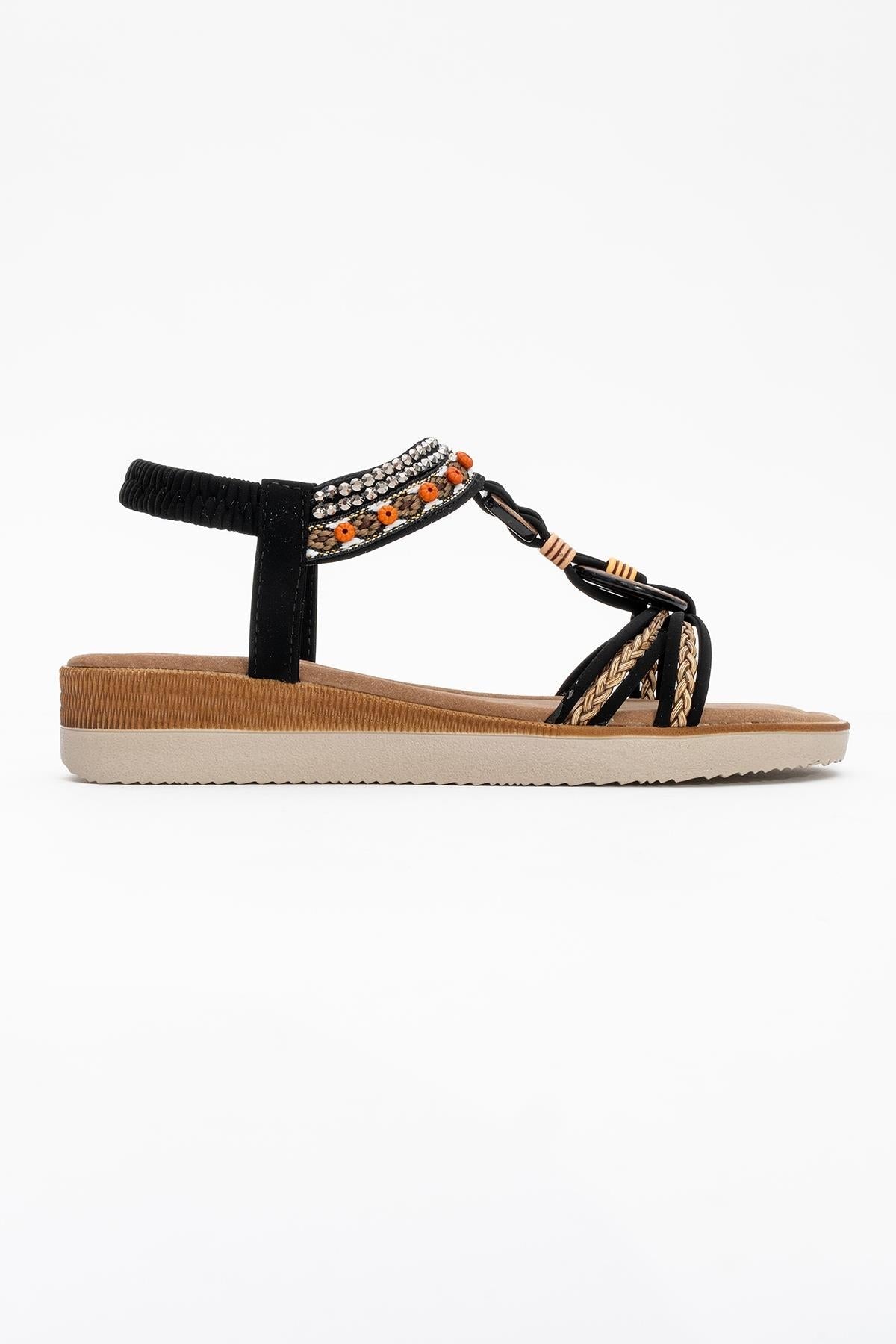 CHER Black Braided Strap Sandal – top view showing crystal, leather, black, Vowalisse