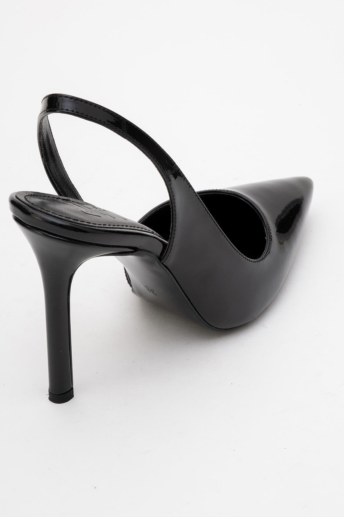 Twine - Black Patent Heeled Shoe – back view showing leather, black, Vowalisse