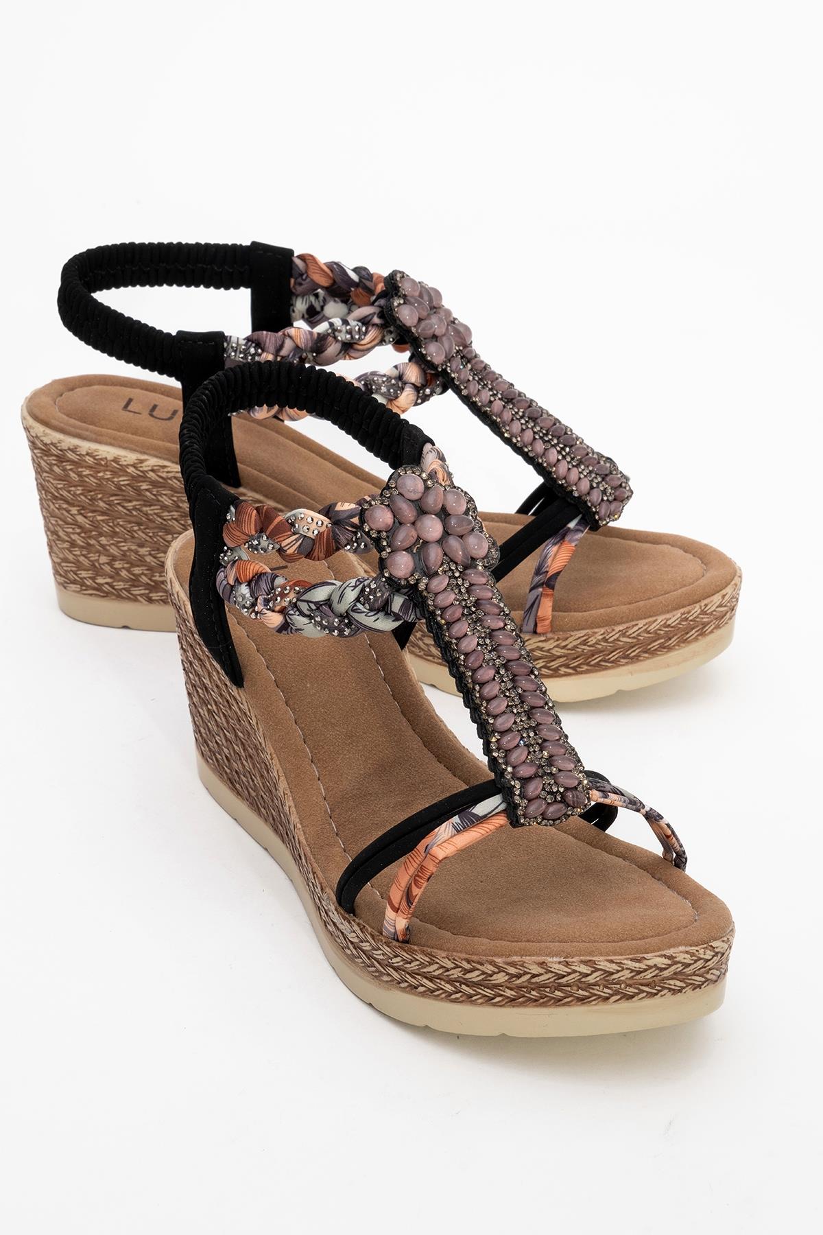 Sogno - Black Rhinestone Espadrille Sandal – front three-quarter view showing pearl, rhinestone, leather, Vowalisse