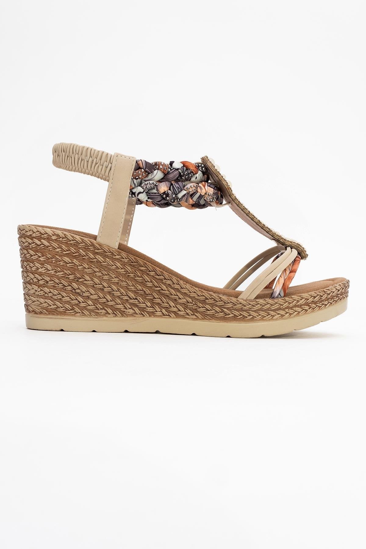 Sogno - Beige Rhinestone Espadrille Sandal – top view showing pearl, rhinestone, leather, Vowalisse