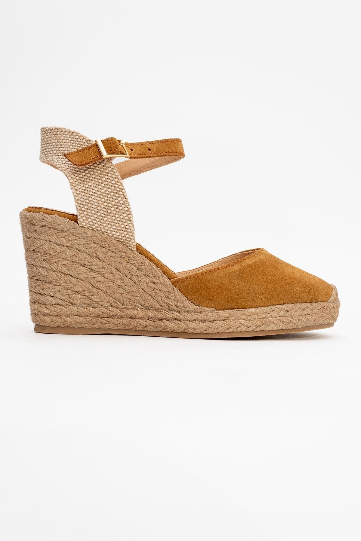 Sinta - Light Brown Suede Leather Platform Espadrille – top view showing leather, suede, Vowalisse