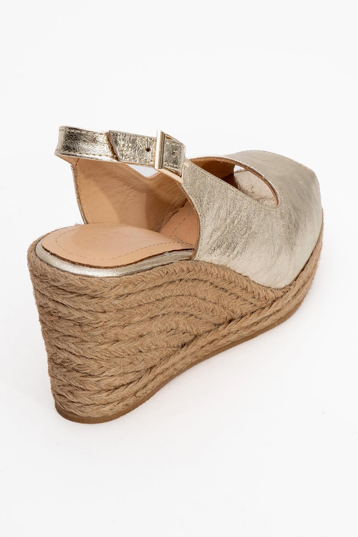 Ryan - Gold Leather Espadrilles – back view showing leather, gold, Vowalisse