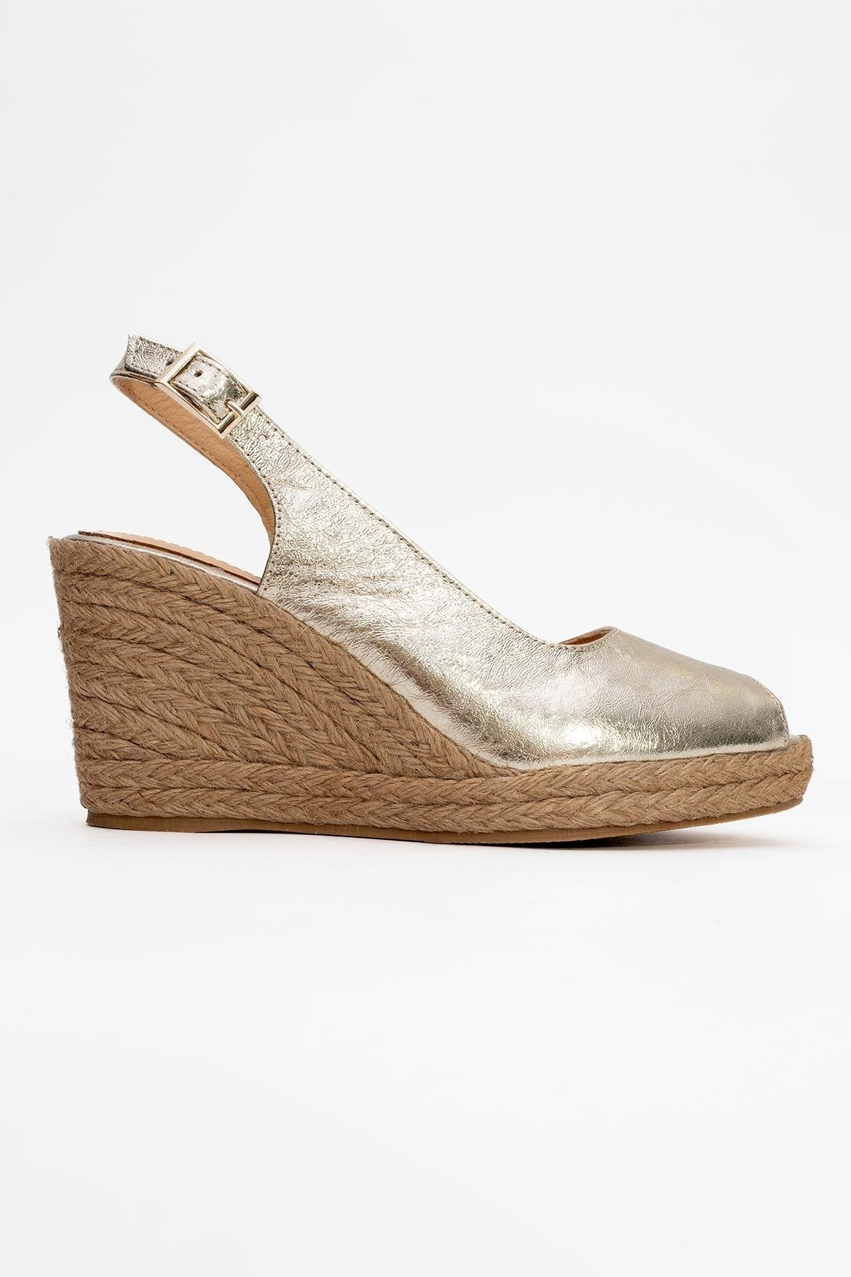 Ryan - Gold Leather Espadrilles – top view showing leather, gold, Vowalisse