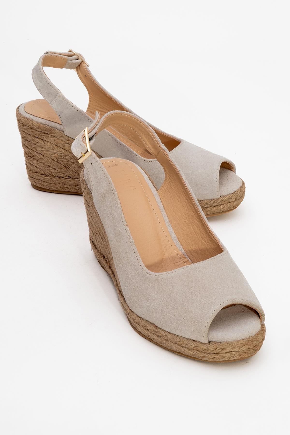 Ryan - Beige Suede Leather Espadrilles – front three-quarter view showing leather, suede, Vowalisse