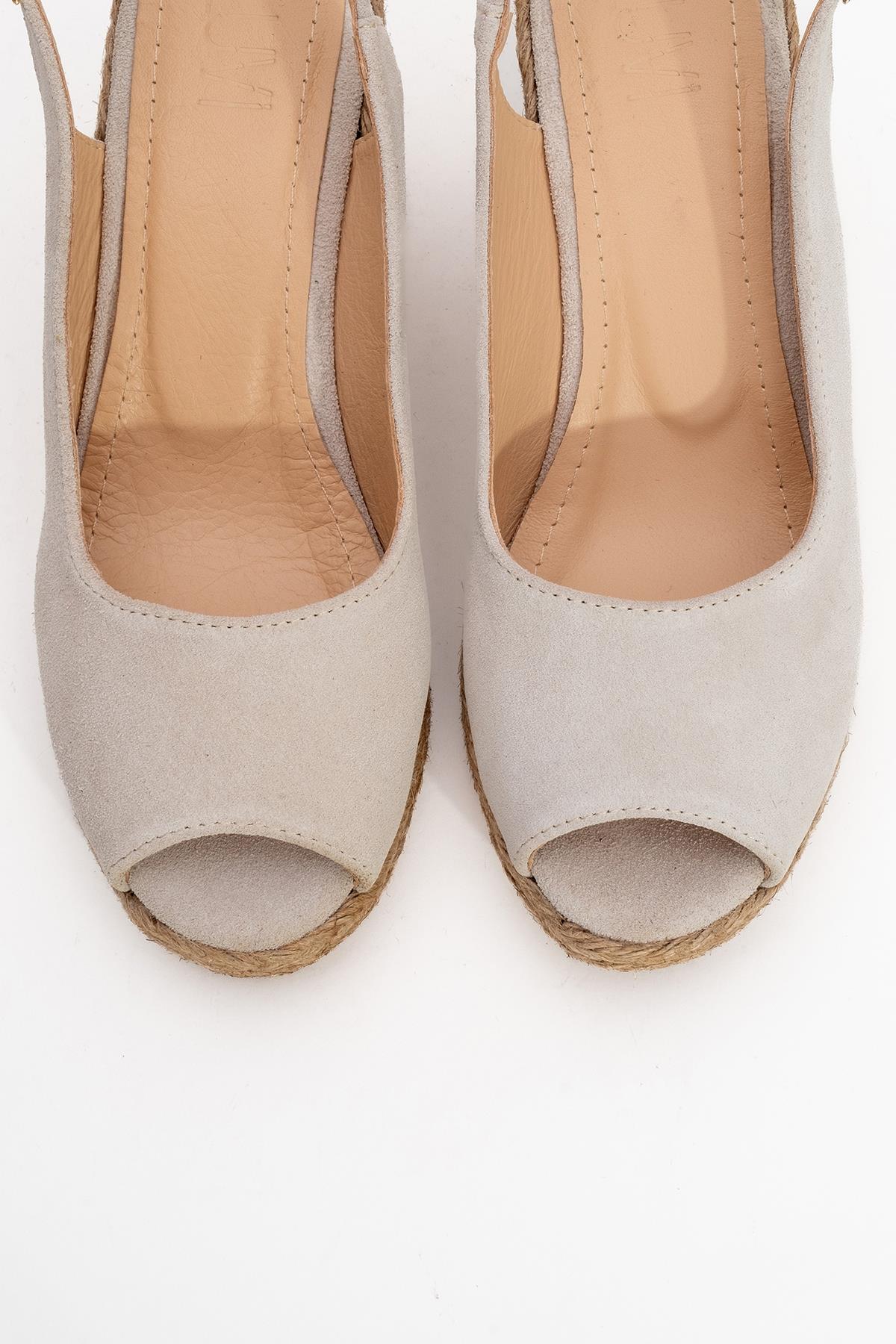 Ryan - Beige Suede Leather Espadrilles – side view showing leather, suede, Vowalisse