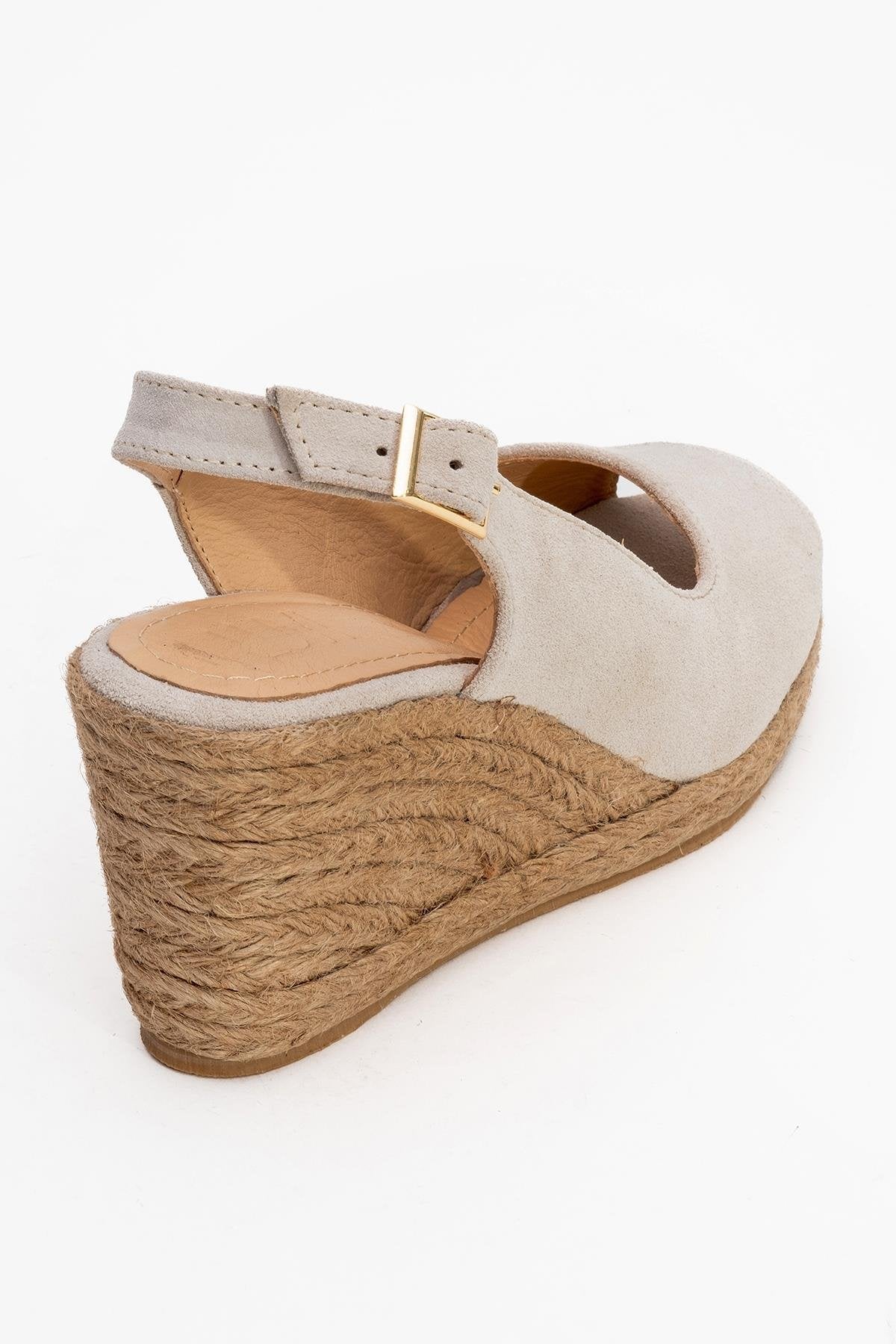 Ryan - Beige Suede Leather Espadrilles – back view showing leather, suede, Vowalisse